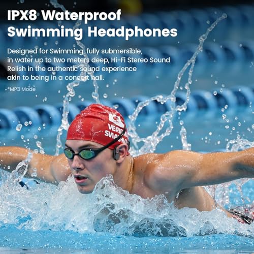 Swimming Headphones,IPX8 Waterproof Underwater Swimming Headphone,Bluetooth 5.4 Bone Conduction Earbuds Built-in 32G Memory,Open Ear Sport Earphones for Running Cycling