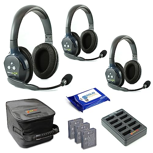 Eartec UL3D Ultralite HD Wireless Intercom Headset System, 3-Person Full Duplex, Dual Ear, DECT Interference-Free, Up to 1000ft Range, Team Communication for Crews - color: Dual, size: 3 x Dual