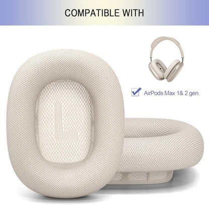 Ear Cushions Replacement for Apple AirPods Max 1 & 2- Cups Headphones Pads | Upgraded Earpads Covers Sweatproof Protein Leather Silicone Foam for Workout & Gym (Starlight) - color: Starlight