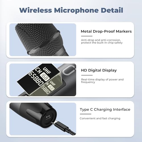 Wireless Microphones, Professional UHF Dual Microphones for Karaoke, Wireless Dynamic Microphone System Set with Rechargeable Receiver,Plug and Play, Speech, Wedding, Church, PA System - color: Green