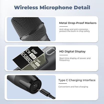 Wireless Microphones, Professional UHF Dual Microphones for Karaoke, Wireless Dynamic Microphone System Set with Rechargeable Receiver,Plug and Play, Speech, Wedding, Church, PA System - color: Green