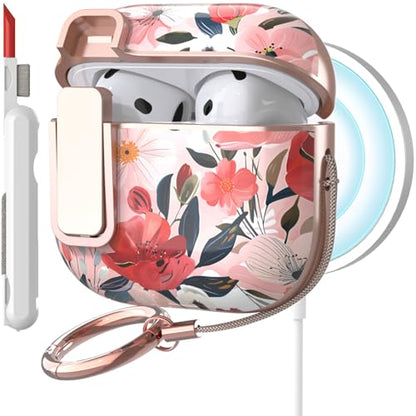 TATOFY Cover for AirPods Pro 4th Generation Case with Lock Clip Cleaner Kit Slim Hard AirPod 4 Lock Case Compatible with MagSafe (Water Pink) - color: Water Pink, size: AirPods 4th Gen