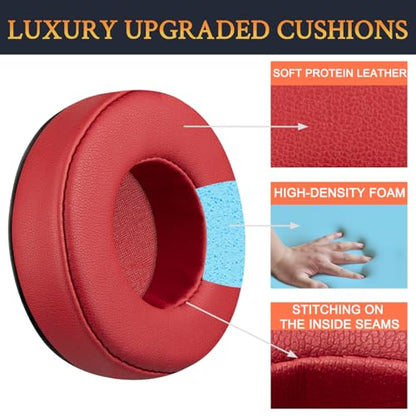 SOULWIT Earpads Replacement for Skullcandy Hesh & Hesh 2 Wireless Over-Ear Headphones, Ear Pads Cushions with Soft Protein Leather, Noise Isolation Foam - Red - color: Red