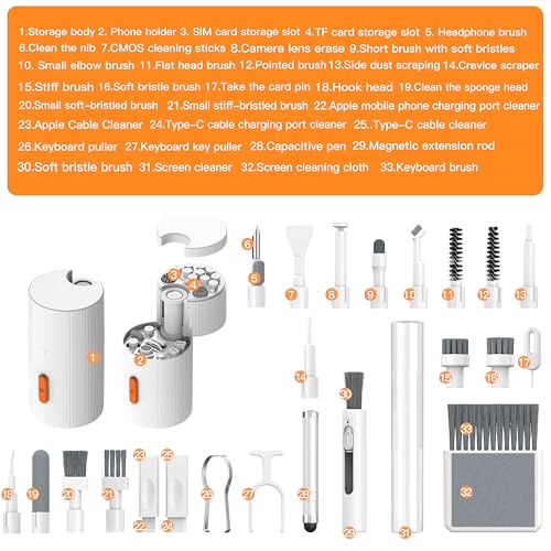 GK GAMAKAY 33 in 1 Multifunctional Cleaning Kit for Electronic Devices | Keyboard Cleaning Brush, Headphones Cleaner Kit for AirPods, Multi-Tool for Cleaning Laptop Earbuds Camera Cellphones (Black) - color: Black