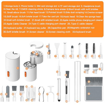 GK GAMAKAY 33 in 1 Multifunctional Cleaning Kit for Electronic Devices | Keyboard Cleaning Brush, Headphones Cleaner Kit for AirPods, Multi-Tool for Cleaning Laptop Earbuds Camera Cellphones (White) - color: White