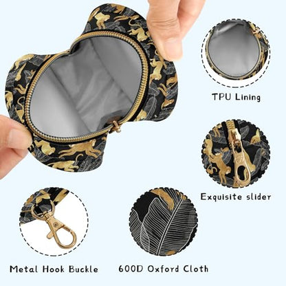 Pacifier Case Gold Monkey Leaf Jungle Printed Waterproof Pacifier Holder Pouch with Metal Hook Clip Round Small Soother Storage Bag for Diaper Bag Stroller - color: Gold Monkey Leaf Jungle