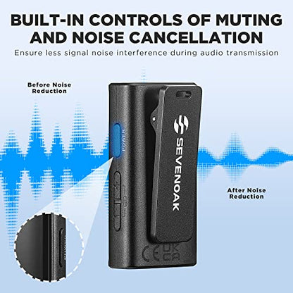 Sevenoak SKM-K2 OLED Wireless Lavalier Microphone for iPhone/Camera/Android, 2.4GHz wireless Lapel Microphone with Stereo/Mono for Youtube,Tiktok Live Stream, Video Recording, Vlogging - size: SKM-K2