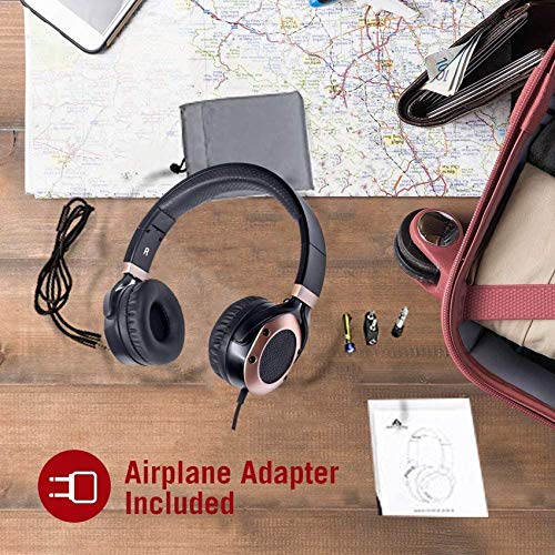 MONODEAL Active Noise Cancelling Headphones with Microphone | with Airplane Adapter, Folding and Lightweight Travel Headsets, Hi-Fi Deep Bass Wired Headphones with Carrying Case