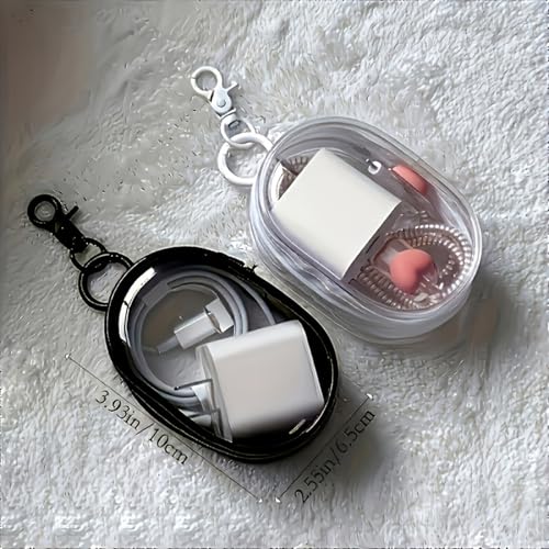 2 Pcs Clear Keychain Cable Organizer Case, Portable PVC Earbud Pouch with Zipper, Transparent Mini Storage Bag for Charging Cords & Small Items
