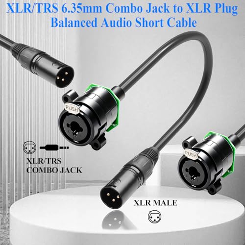 QIANRENON Combo Jack to XLR Plug Adapter Mount Short Cable XLR/TRS Combo Connector to 3 Pin XLR Male Hybrid Connector Audio Extension Cable, for Microphone Mixing Console Amplifier, 35cm/13.8in