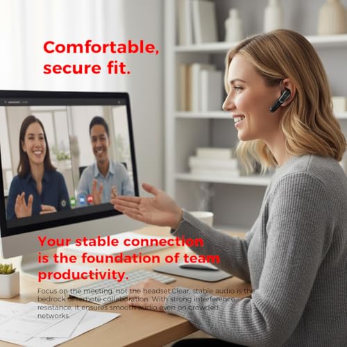 Bluetooth Headset with 38H Talk Time, Dual Mic Noise Cancelling - color: Black