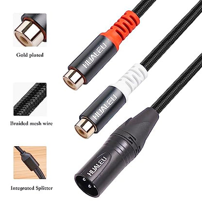 1FT XLR to 2 RCA Y Splitter Patch Cable, Dual RCA Female to XLR Male Audio Cable Adapter for Speaker Condenser Mic Mixer AMP - color: 1Ft/XLR M to 2 RCA F