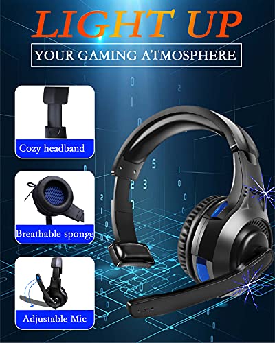 One Ear Gaming Headset for PS5/PS4/Xbox Series S/Xbox Series X, Wired Online Game Unilateral Headset, 50mm Drivers|Detachable Mic|3.5mm Headphone Jack for Switch Lite, Xbox One, Laptop/Phone - color: Black+Blue