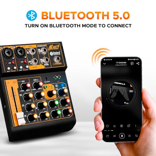 D Debra Audio Portable 4-Channel DJ Mixer, USB Bluetooth 48V Phantom Power