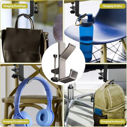 Headphone Stand - Aluminum Alloy Headphone Holder, Under Headset Stand for Desk Fit for PC Gaming Headset Hanger Hook Suitable for Office, Computer, Student Class Desk, Handmade Creator Table (Sliver)