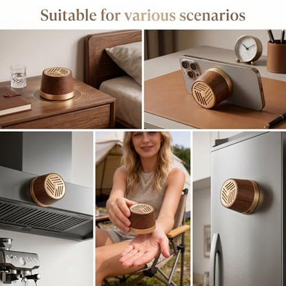 Topadorn Mini Portable Speaker Magnetic Bluetooth Speaker | Wireless Charger, MagSafe Compatible Phone Stand with TWS Pairing - color: Brown