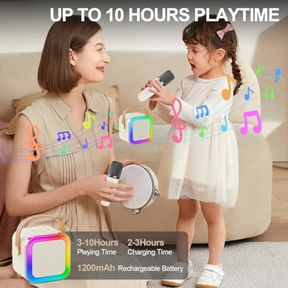 Kids Karaoke Machine Toy Ages 3-12, 2 Wireless Mics BT Speaker, Cream | Voice Changer, LED Party Lights, Duets, BT 5.3, Mini Rechargeable Portable, Christmas Birthday Gifts for Toddler Boys & Girls - color: Cream - 2