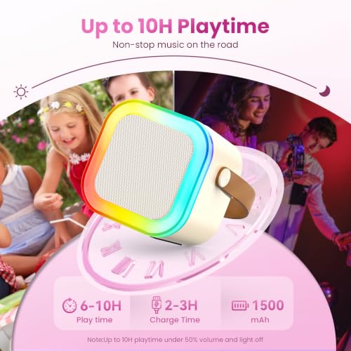 Mini Karaoke Machine, Portable Bluetooth Speaker & 2 Wireless Microphones | Karaoke Player Karaoke Microphone For Family Home Party Outdoor With HI-FI Sound | 5 Magic Sound | PA System | USB | TF | AUX - color: Light Beige