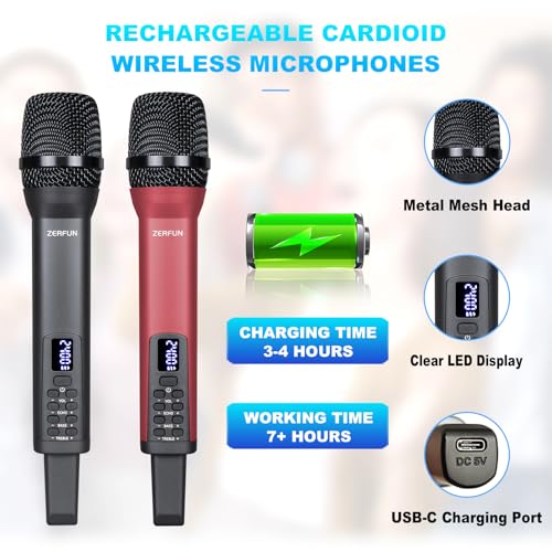 Rechargeable Wireless Microphones Dual, D240, Grey&Red - color: Gray & Red, style: 2 Mics