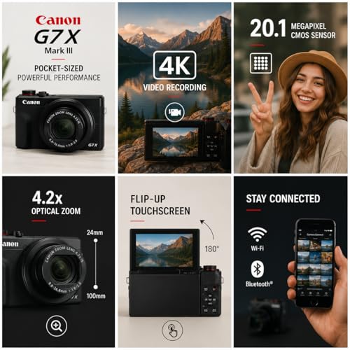 Canon PowerShot G7 X Mark III Digital Camera Bundle with 64GB SD Card, Wireless Lavalier Microphone System, Hardshell Camera Case, Card Reader & Cleaning Kit (Silver)