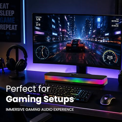 PHILIPS PC Sound Bar, Computer Speakers for Desktop, Bluetooth 5.4 Soundbar with Built-in Microphone, Clear Audio, RGB Lights with Volume Knob, USB Playback, for Laptop, Monitor, Gaming Setup