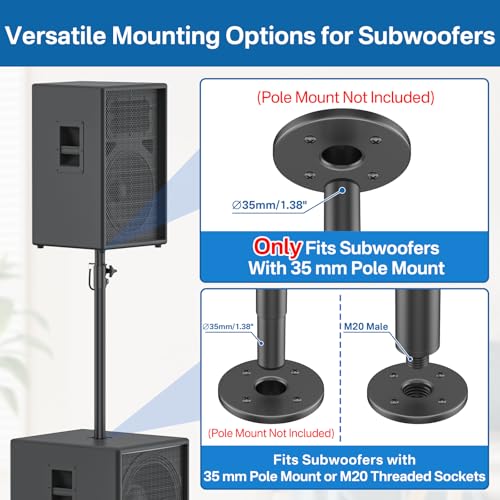 Rimous Heavy-Duty Speaker Pole for Subwoofer with Height Adjustable Subwoofer Pole Mount Fits M20 Threaded Mount and 35mm Mounts Speaker Extender with M20 to 35mm Adapter Load Capacity 121LBS, 1 Pack - style: 1 Pack
