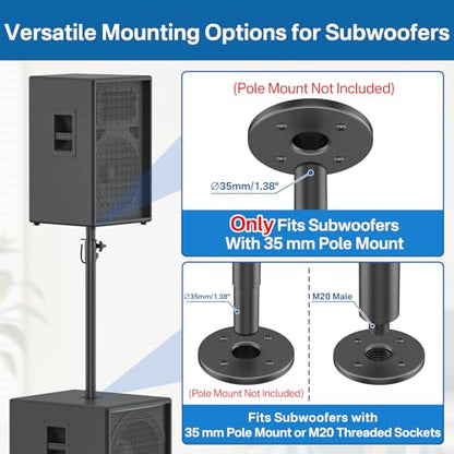 Rimous Heavy-Duty Speaker Pole for Subwoofer with Height Adjustable Subwoofer Pole Mount Fits M20 Threaded Mount and 35mm Mounts Speaker Extender with M20 to 35mm Adapter Load Capacity 121LBS, 1 Pack - style: 1 Pack