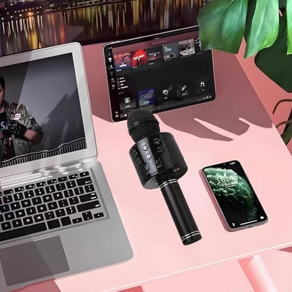 Wireless Bluetooth Karaoke Microphone Portable Handheld Mic Speaker 3-in-1 for All Smartphones Gifts Black