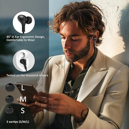 USB C Wired Earbuds Compatible with Apple iPhone 17 16 Plus 15 Pro Max 16e USB C Headphones for Samsung Galaxy S25 FE Edge S24 S23 S22 Ultra Earphones Wired Type C for Pixel 10 9 Oneplus 12