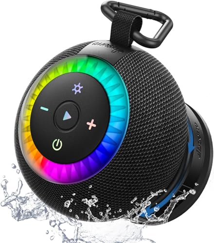 Bluetooth Shower Speaker IPX7 Waterproof: Removable Suction Cup, Black | 360° Surround Sound, Vacuum-Lock, RGB Light, Portable Wireless Speaker for Beach, Pool, Kayak, Gifts for Adults Teens - color: black
