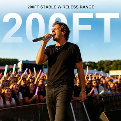 Wireless Microphone, 4 Rechargeable Handheld Dynamic Mics System | 200FT Range, Plug & Play, 10hr Battery, Karaoke Mics Set for Karaoke, Church, Wedding, Home Party, Group Singing