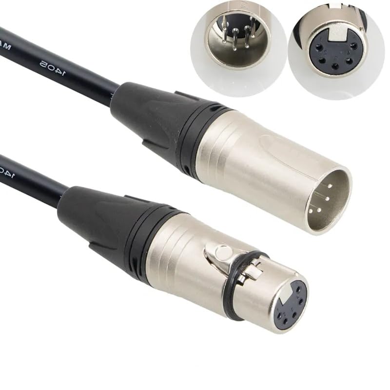 5 Pin XLR Microphone Cable, XLR Connector, Balanced Male to Female Connections for Microphone and Audio Interface (5 Meter/16.4Ft)