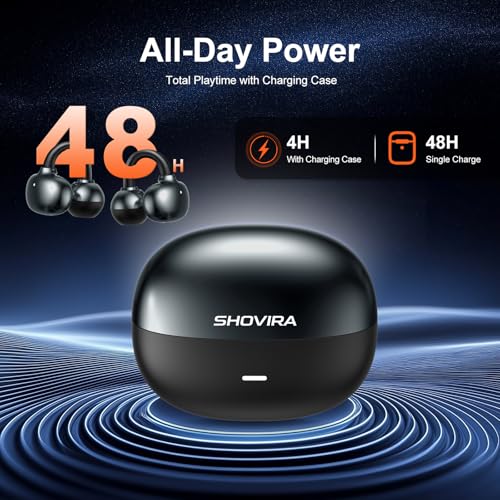 Open-Ear Earbuds, Clip-On Bluetooth 6.0 Headphones, Open-Ring Design Over-The-Ear Earphones, IP67 Waterproof, 48H Playtime, True Wireless Earbuds for Running, Sports, Phone Calls, and Music