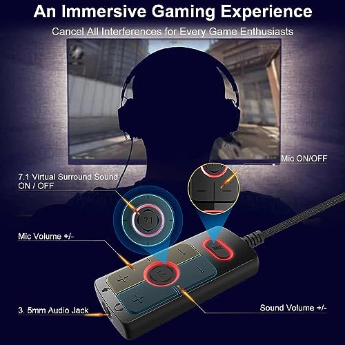 1Mii USB Sound Card, 3.5mm Audio Adapter with Virtual 7.1 for PC/Laptop | Plug and Play No Driver Needed, Control Volume Mute Directly, 6 ft Braided Cable, for Gaming, Meetings and Voice Chat