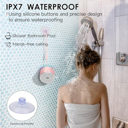 XLEADER Mini Bluetooth Shower Speaker, IPX6 Waterproof Speaker, with RGB Lights, Mic, Portable Silicone Lanyard, Suction Cup, Clear Sound&Rich Bass, 12h Playtime, Small Pink Gifts for Girls Women - color: Pink Rose Gold