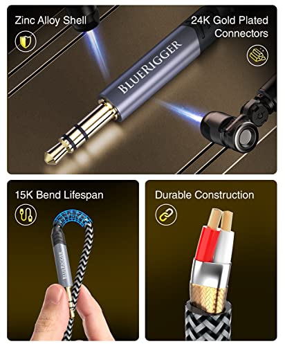 BlueRigger 3.5mm Stereo Audio Cable (15FT, 24K Gold Plated Jack, Auxiliary Cable, Male to Male, Hi-Fi Sound) – Aux Cord for Headphones, Home Car Stereo, Speaker, Amplifier, Phones, Tablets, Laptops - size: 15FT