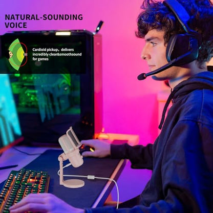 Pink USB Condenser Microphone for Gaming, PC Mic with 2 Pickup Patterns, RGB Light, Tap-to-Mute, 96KHz/24Bit for Streaming Podcast YouTube Recording, Plug & Play for PS4 PS5 Computer Accessories