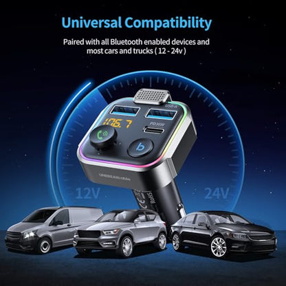 UNBREAKcable Bluetooth FM Transmitter for Car, PD 38W Fast Charging, Wireless Bluetooth FM Radio Adapter, Car Kit with Hands-Free Calls, HiFi Bass Boost MP3 Music Player Support USB Drive - color: Grey
