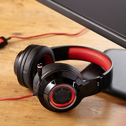 Edifier G4 USB Gaming Headset with Virtual 7.1 Surround Sound, Retractable Boom Microphone, LED Lights Mesh Open Back Adjustable Video Games for PC, Laptop, desktops - Red