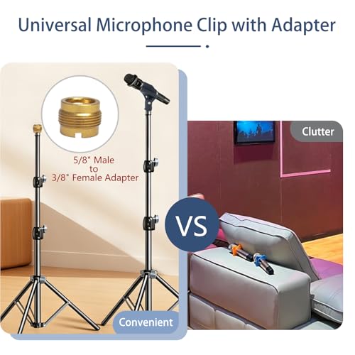 2-Pack Adjustable Microphone Clip Holder with 5/8" to 3/8" Adapter | universal mic stand fit, dynamic condenser compatible, mount clamp replacement, screw-on secure hold, studio and stage use