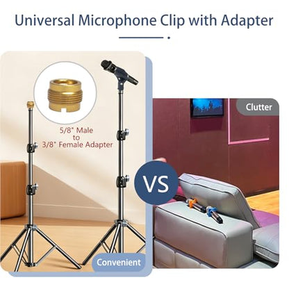 2-Pack Adjustable Microphone Clip Holder with 5/8" to 3/8" Adapter | universal mic stand fit, dynamic condenser compatible, mount clamp replacement, screw-on secure hold, studio and stage use