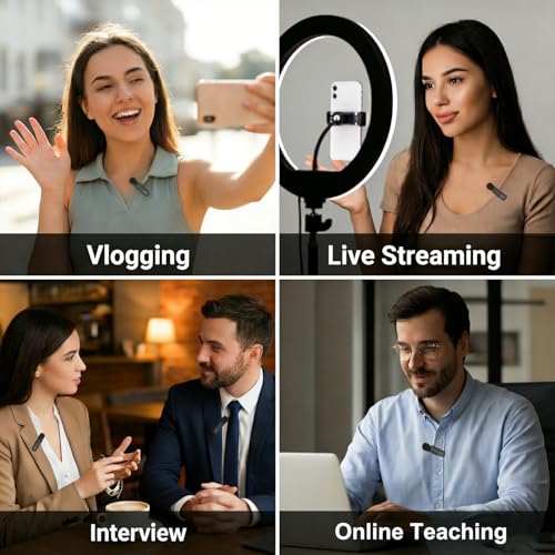 JHO Mini Microphone for iPhone & Android,16H Battery, Noise Cancelling Lavalier Microphone, Clip On Lapel Mic Pro for Content Creators Vlogging/YouTube/Tiktok/Streaming/Interview/Video Recording