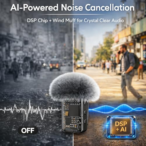 Mini Wireless Lavalier Microphone Noise Cancelling for iPhone,Android Lapel Mic with Charging Case Clip on Microphone Wireless Microphone for Vlogging, YouTube, TikTok Content Creator, Video Recording