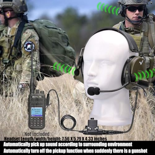Retevis EHK007 Tactical Headset for Radio, Airsoft Ear Protection, 1 Pack | for Hunting & Shooting,ENC,Adjustable Headband,Well-fitting,Racing Headset,Compatible with Baofeng UV-5R/BF-F8HP PRO/AR-5RM