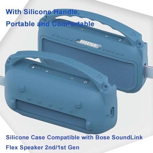 JCHPINE Silicone Cover Case for Bose SoundLink Flex Speaker 2nd Gen | Accessories Compatible with Bose SoundLink Flex 2, Protective Case with Shoulder Strap (Blue Dusk) - color: Blue Dusk