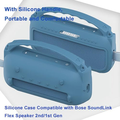 JCHPINE Silicone Cover Case for Bose SoundLink Flex Speaker 2nd Gen | Accessories Compatible with Bose SoundLink Flex 2, Protective Case with Shoulder Strap (Blue Dusk) - color: Blue Dusk