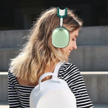 Case Cover for AirPods Max Headphones,Anti-Scratch Ear Pad Case Cover/Ear Cups Cover/Headband Cover/Top Pad Protector,for AirPods Max. Clear Soft TPU and Silicone,Skin Scratch Proof. - color: Dark green