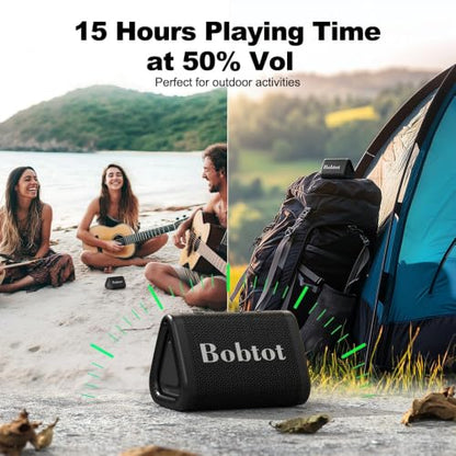 Bobtot Portable Small Bluetooth Speaker, IPX7, 5W | Mini Speaker, Loud and Stereo Sound with Dual Bass, 15H Playing Time, TWS Pairing for Travel, Party, Camping