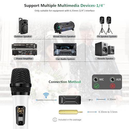 Bietrun UHF Wireless Microphone with 1/4'' Plug Rechargeable Receiver - color: Black White