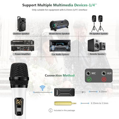 Bietrun UHF Wireless Microphone with 1/4'' Plug Rechargeable Receiver - color: Black White